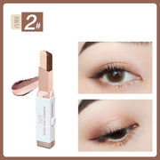 Velvet Gradient Eyeshadow Stick by YZS in brown, showing applicator and stunning eye makeup look.