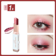 YZS Velvet Gradient Eyeshadow Stick showcasing a pink hue on eyelids for a pearlescent look.